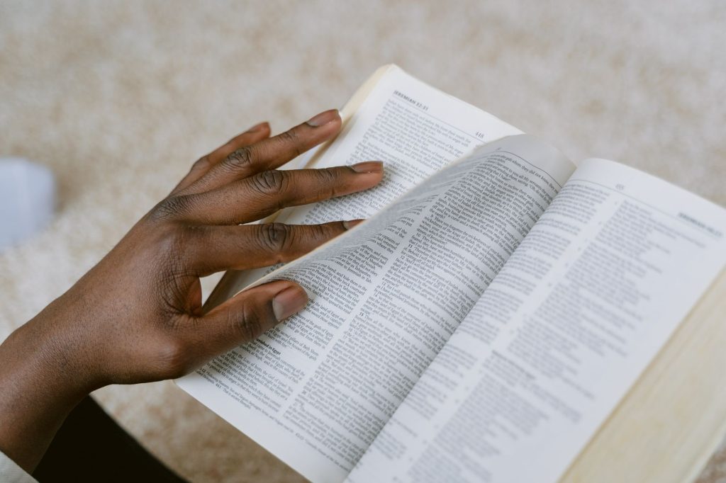 person holding holy bible